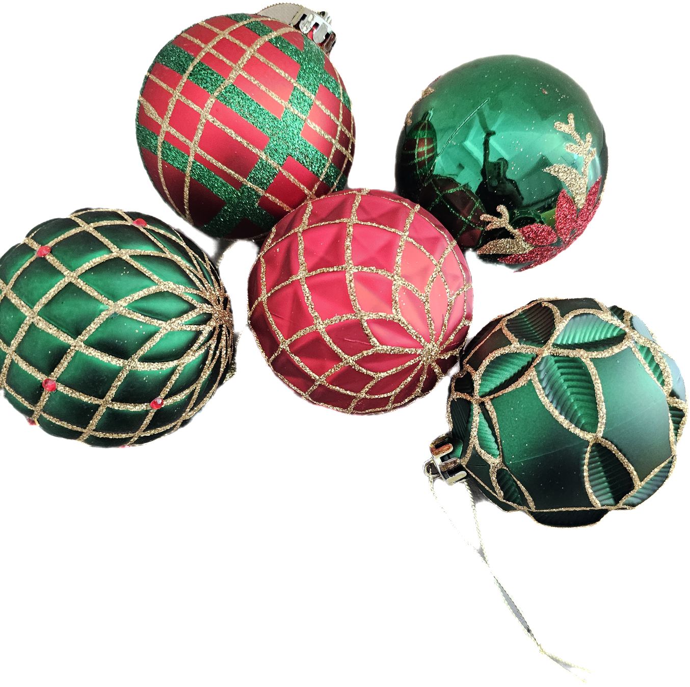 Red, Green & Gold Shatterproof ornaments