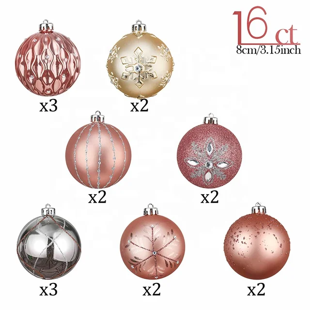Blush, Gold, and Silver Shatterproof ornaments