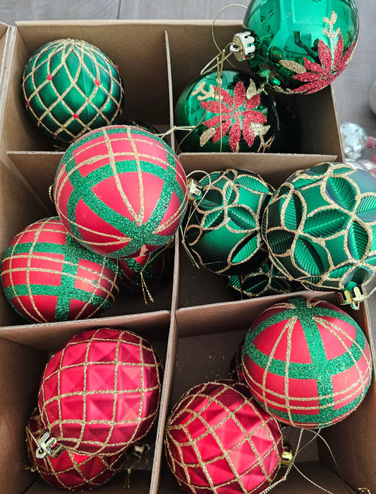 Red, Green & Gold Shatterproof ornaments